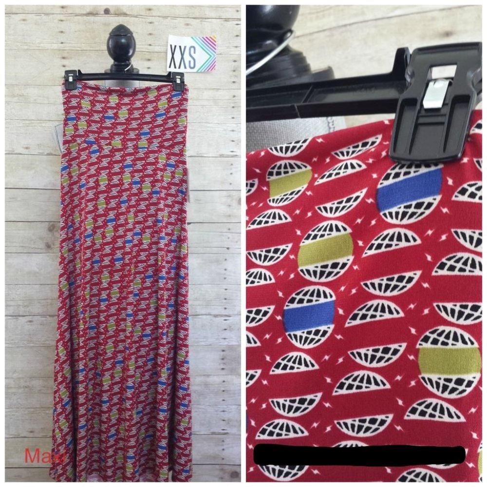 NWT LuLaRoe Maxi Skirt/Dress XXS - Blue, Green, White & Black on Dark Red